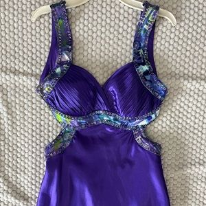 Purple long cut out gown, prom gown, homecoming